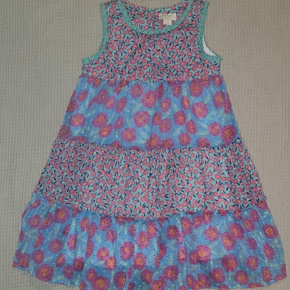Kate Spade Girl's Floral Chiffon Trapeze Dress, Blue & Pink, Fully Lined Size 10